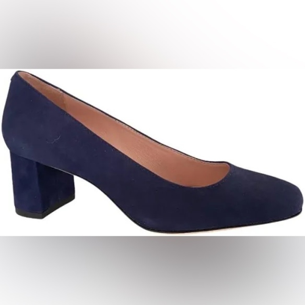 Kate Spade Shoes | Kylah Suede Navy Block Heel Pumps